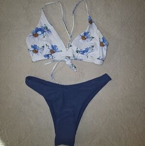 Zaful Floral Bikini Set with Blue Bottoms
